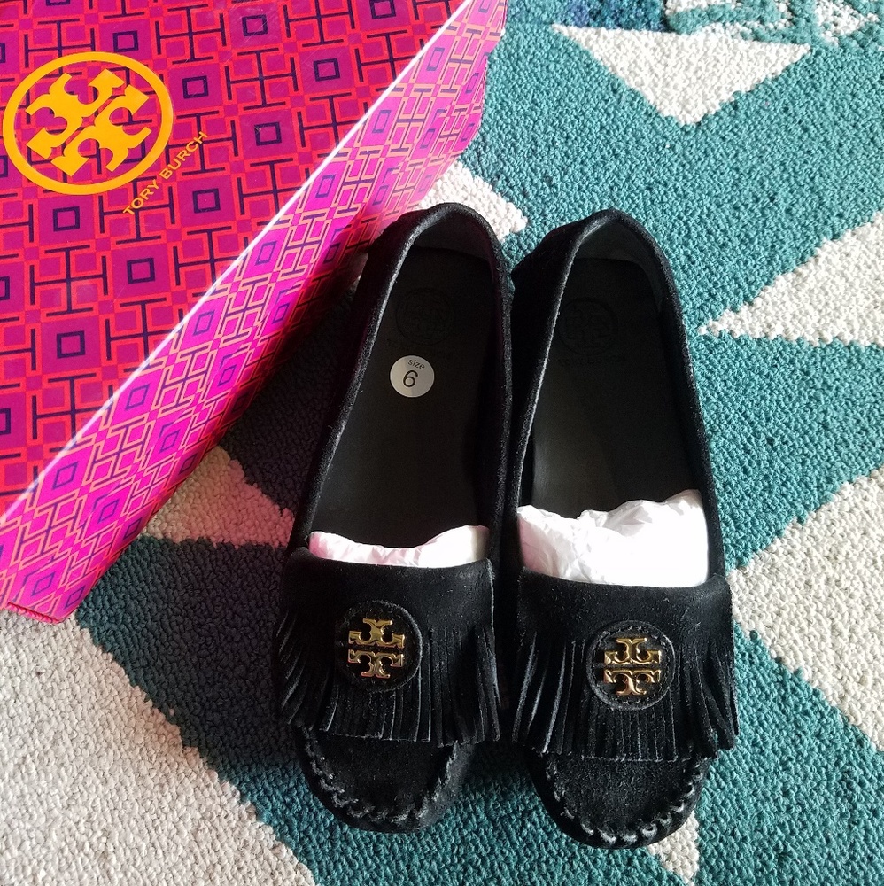 》SALE《{Tory Burch} Snyder Fringe Black Mocassins